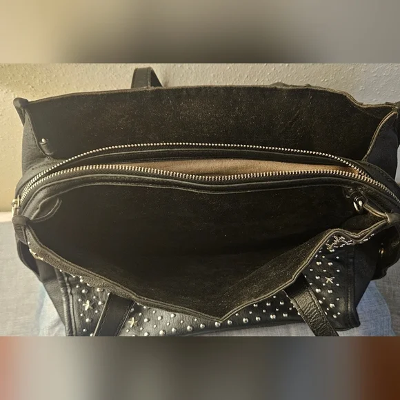 Prune Studded Black Leather Bag - Picture 4 of 9